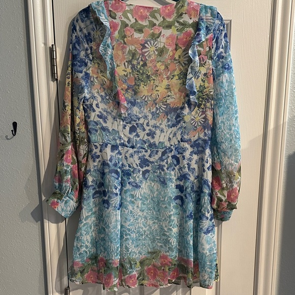 SundayUp Floral Long Sleeved V-Neck Dress Ruffles Small Picnic Casual Party - Picture 6 of 11